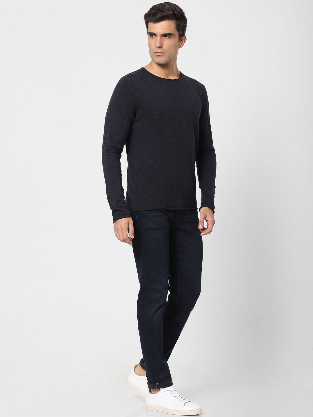 Blue Full Sleeves Crew Neck T-Shirt