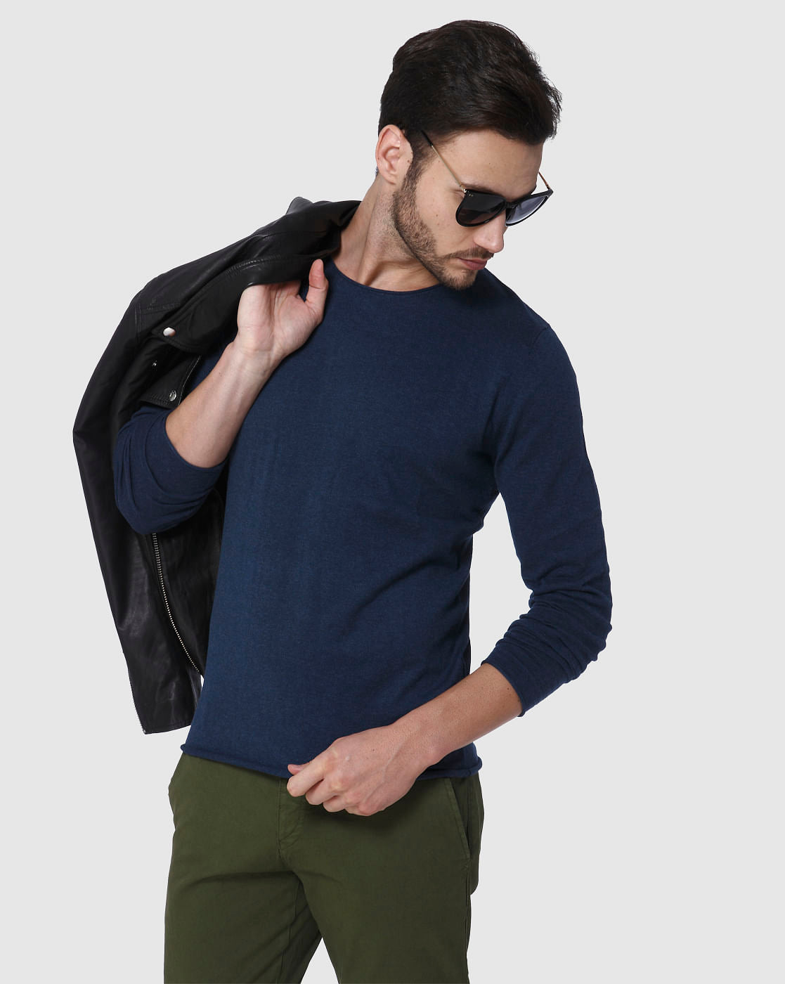 Blue Crew Neck Pullover