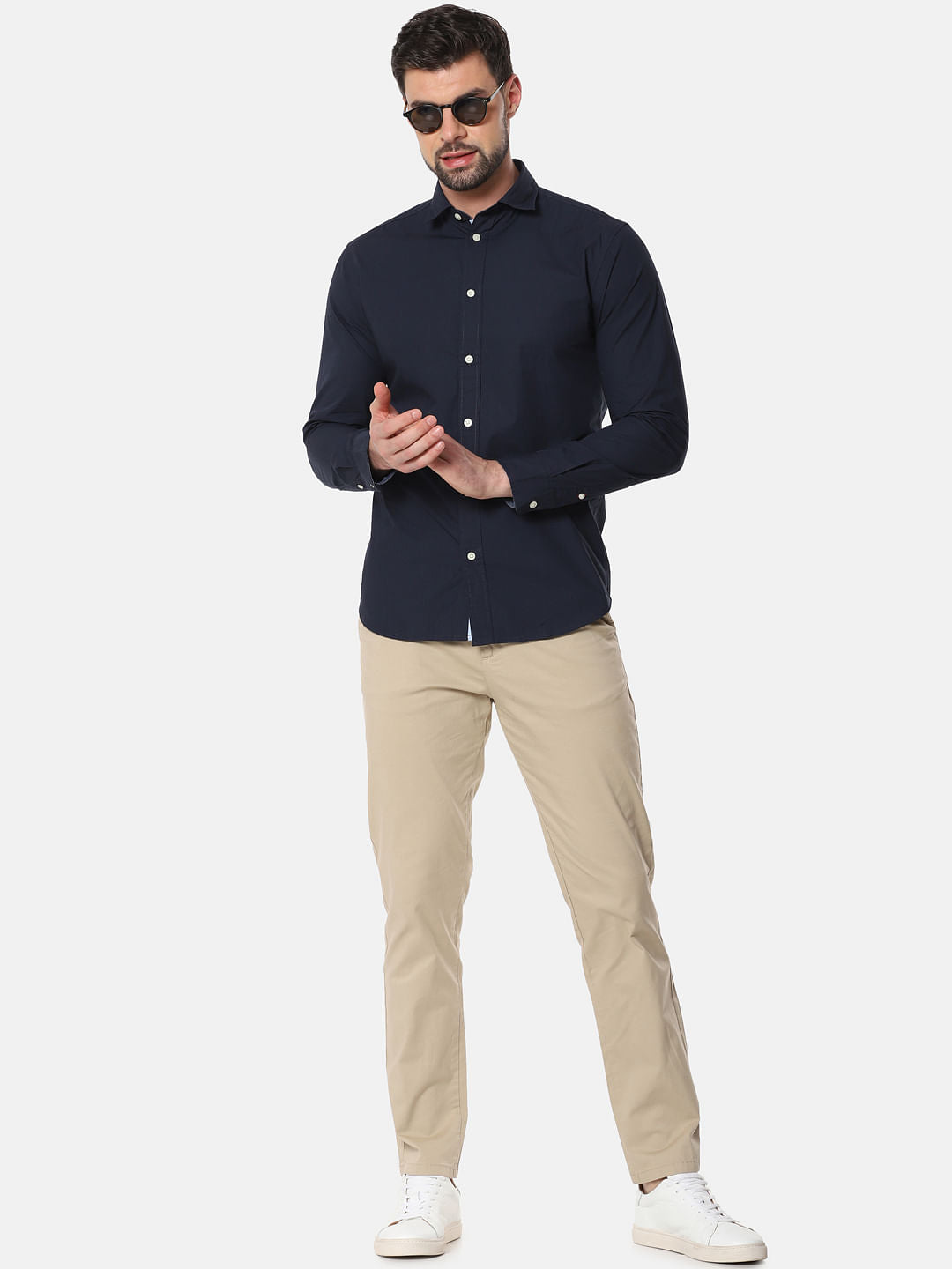 Beige Mid Rise Slim Fit Chinos