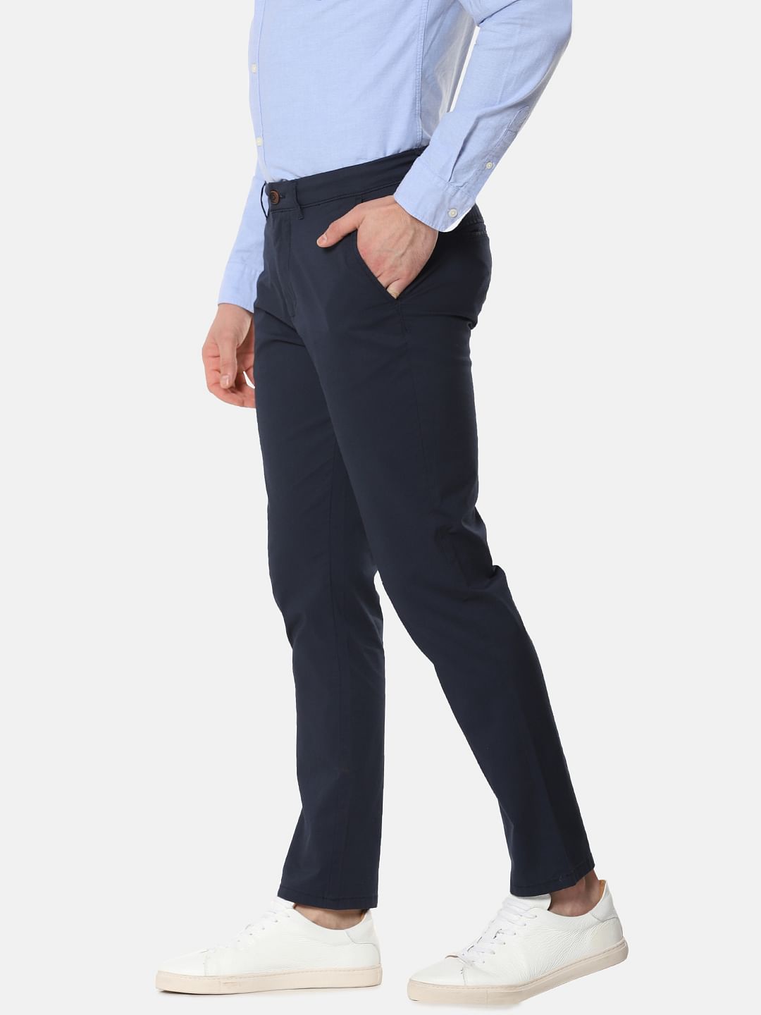 Navy Blue Mid Rise Slim Fit Chinos