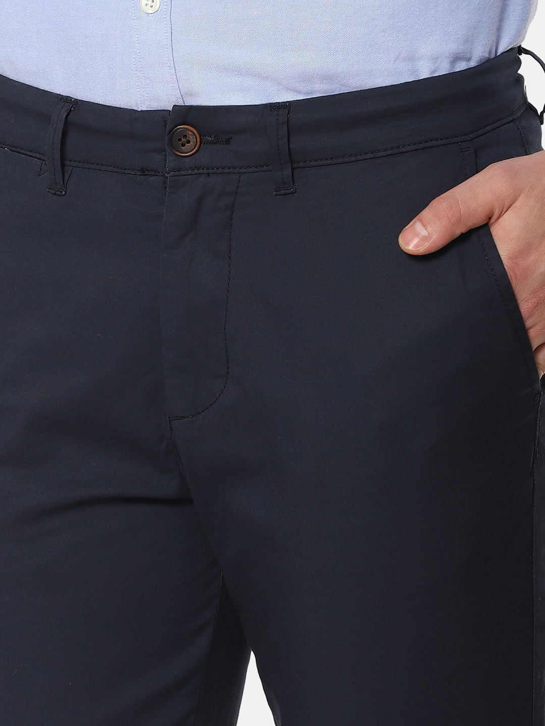 Navy Blue Mid Rise Slim Fit Chinos