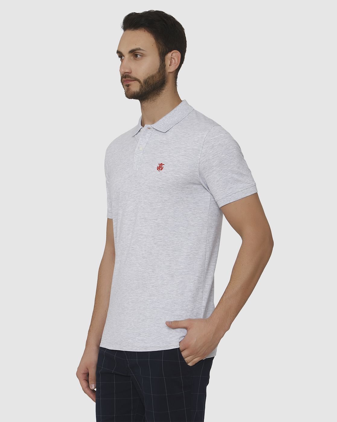 Grey Slim Fit Polo Neck T-Shirt