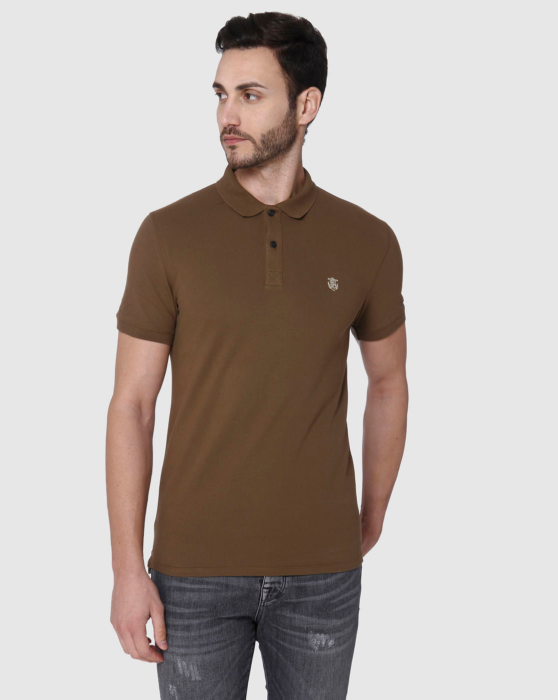 Brown Slim Fit Polo Neck T-Shirt