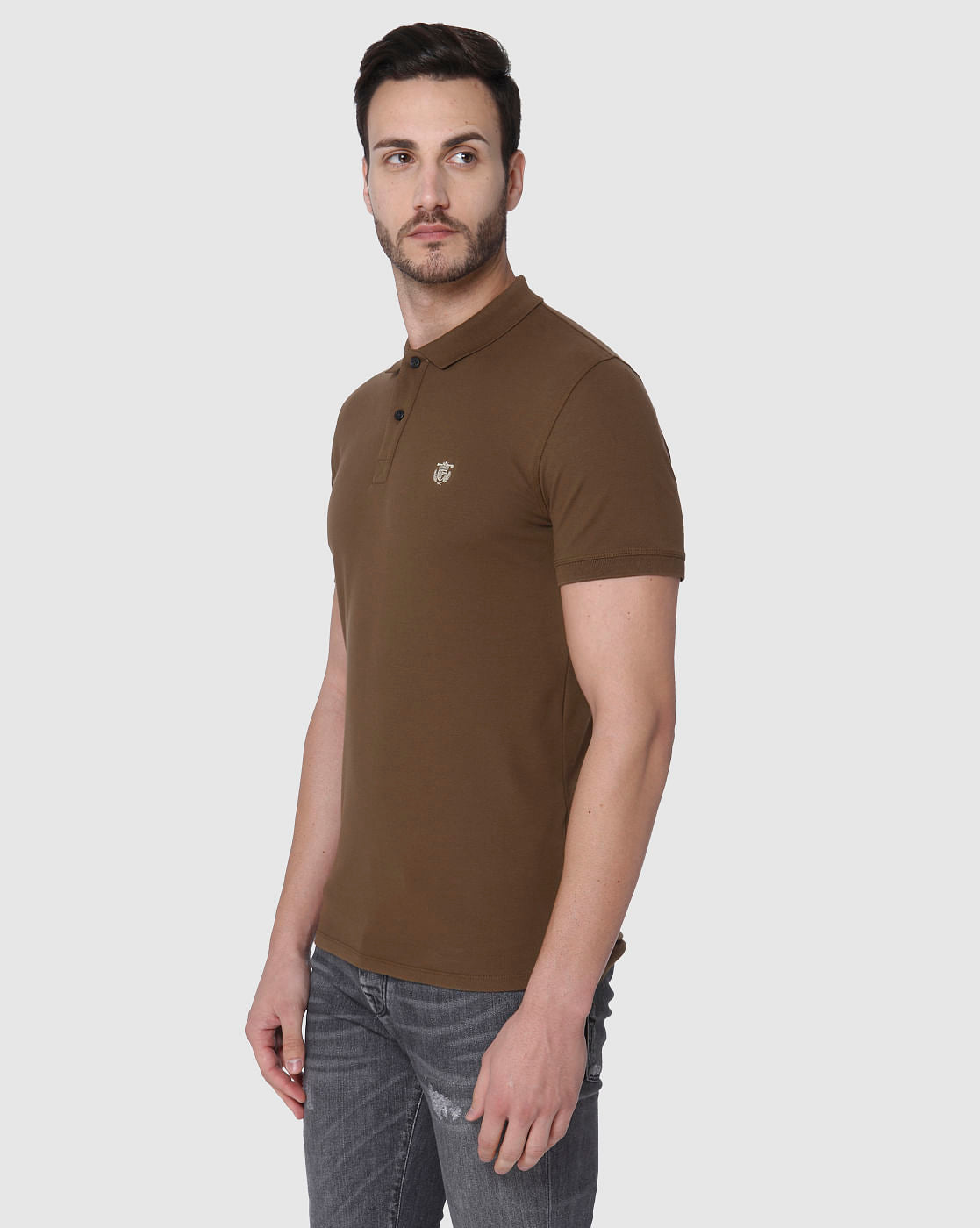 Brown Slim Fit Polo Neck T-Shirt