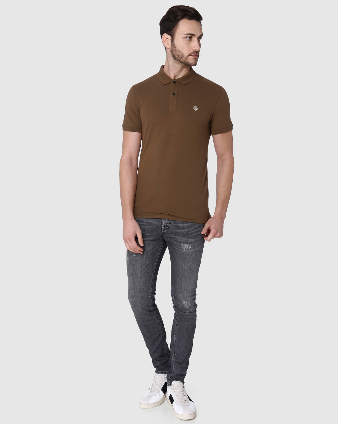 Brown Slim Fit Polo Neck T-Shirt
