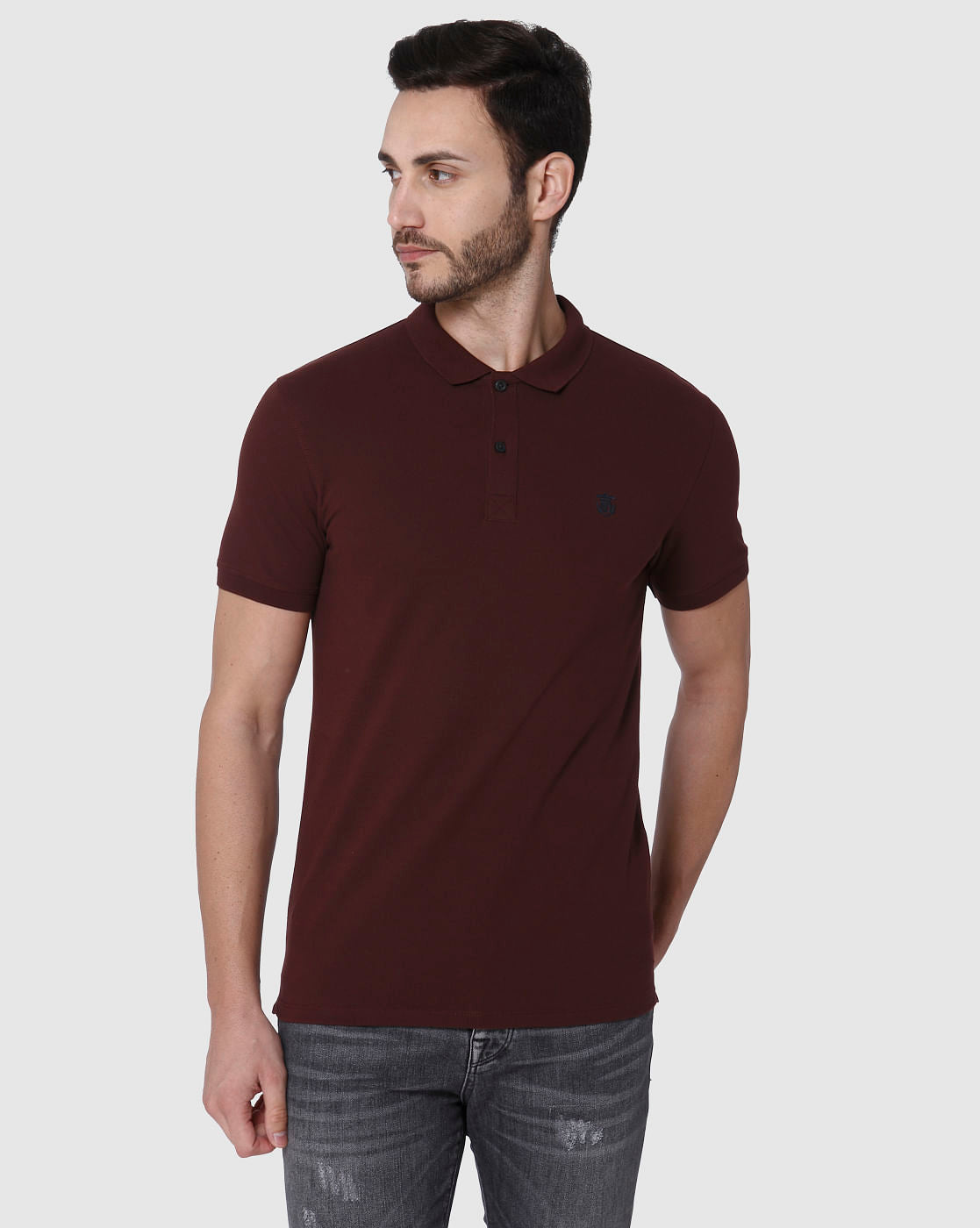 Burgundy Slim Fit Polo Neck T-Shirt