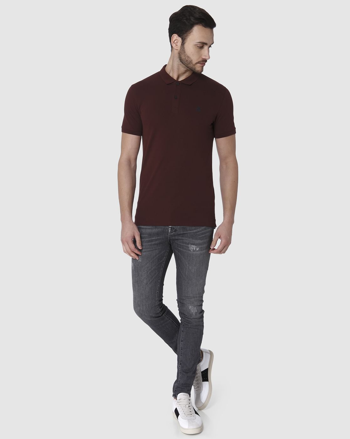 Burgundy Slim Fit Polo Neck T-Shirt