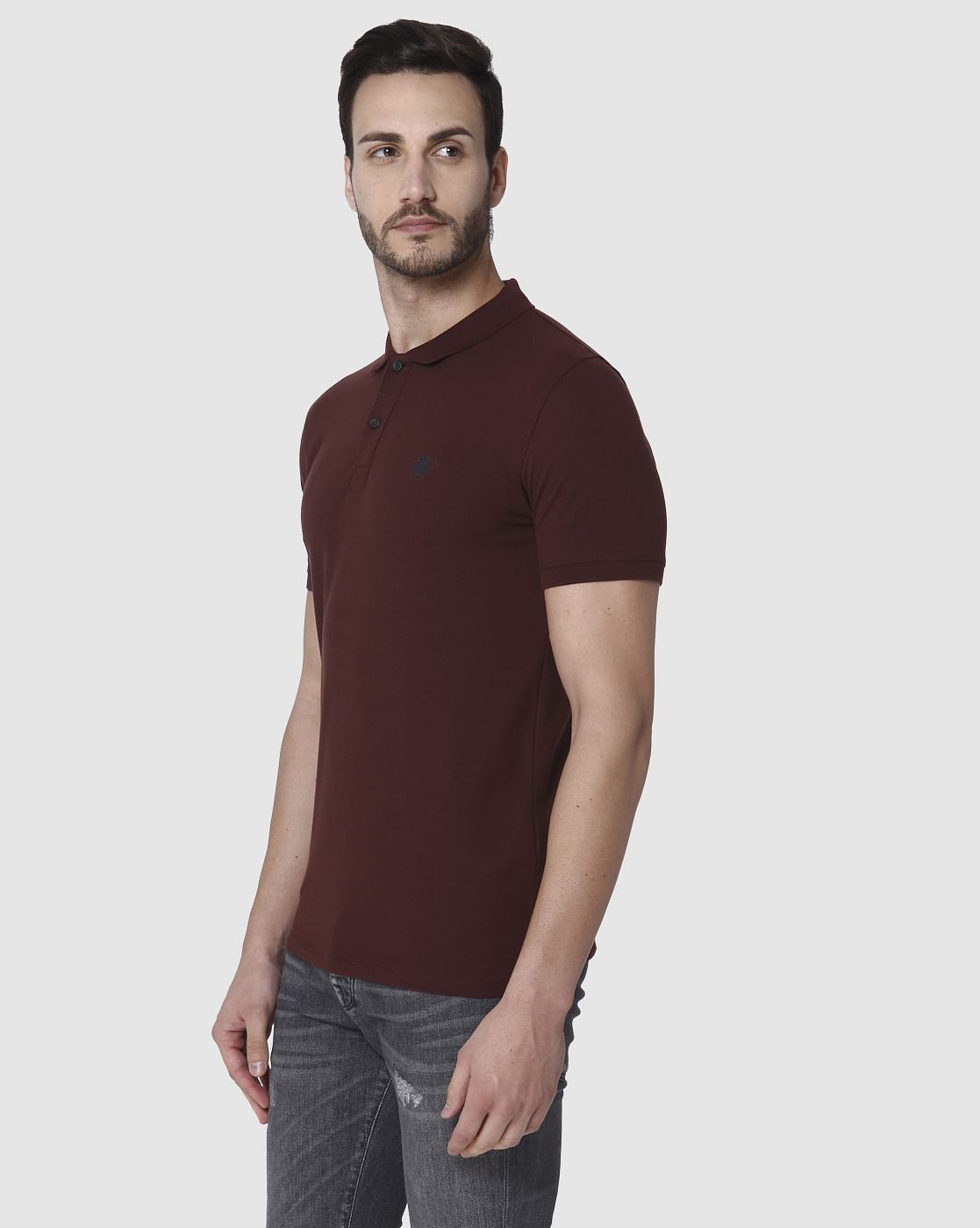 Burgundy Slim Fit Polo Neck T-Shirt