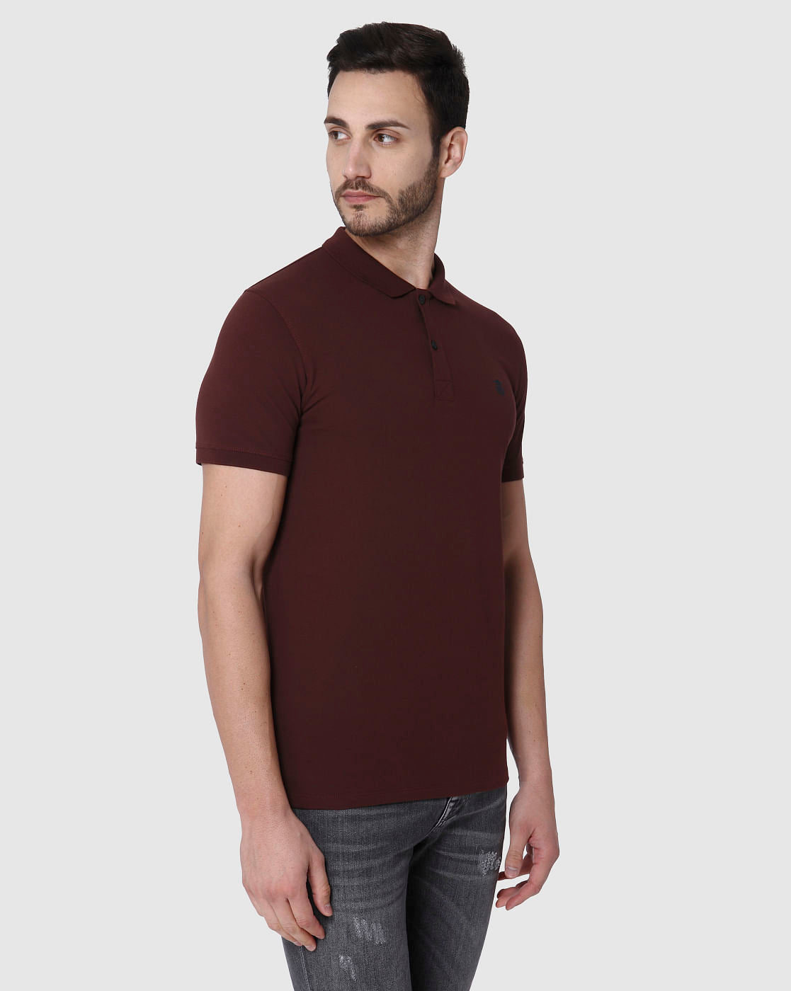 Burgundy Slim Fit Polo Neck T-Shirt