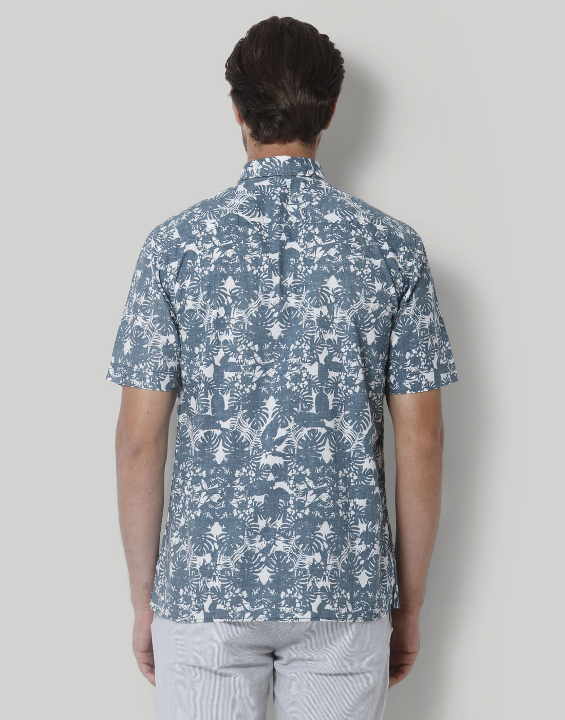 Teal Floral Print Short Sleeves Shirt
