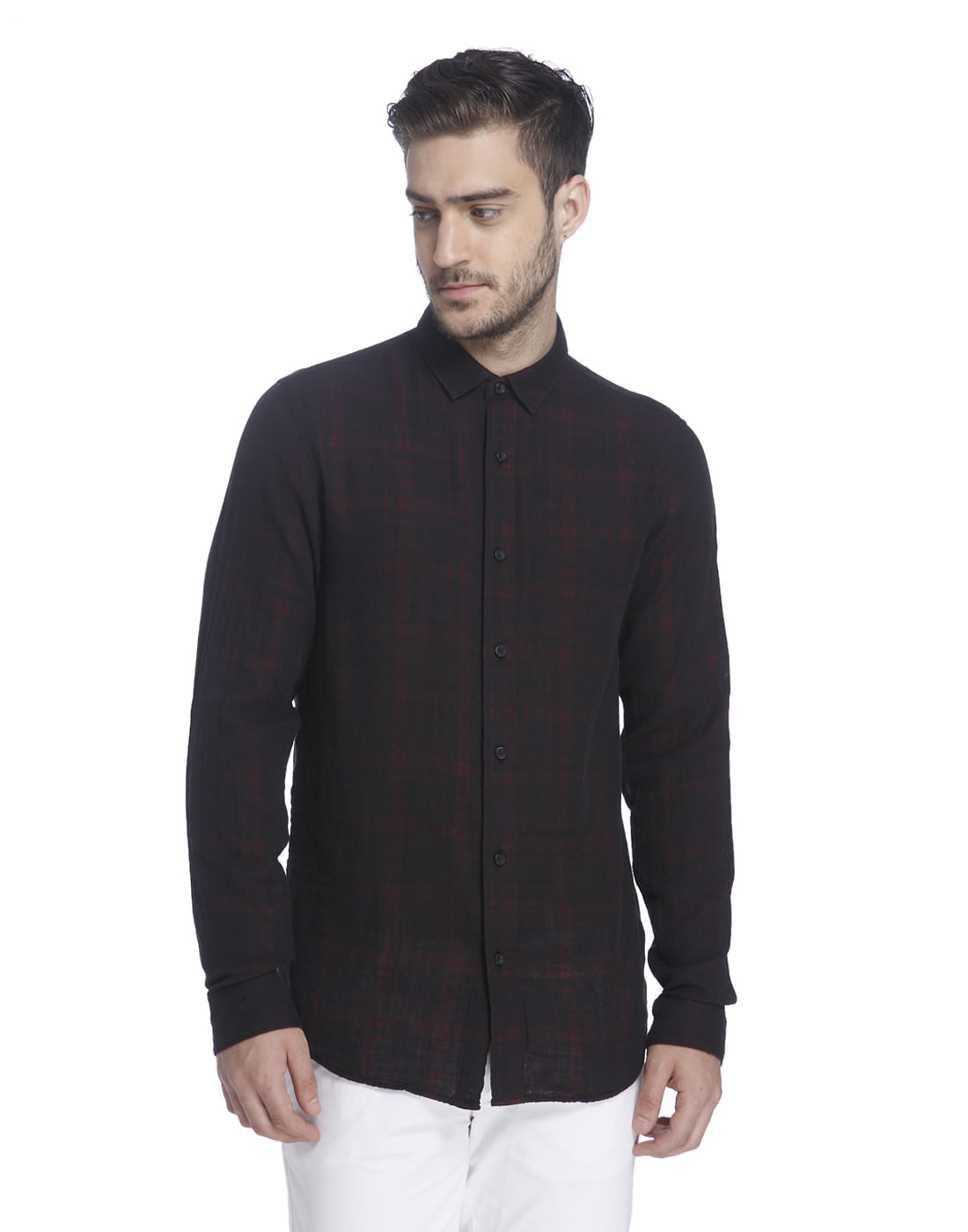 Black Check Print Full Sleeves Shirt