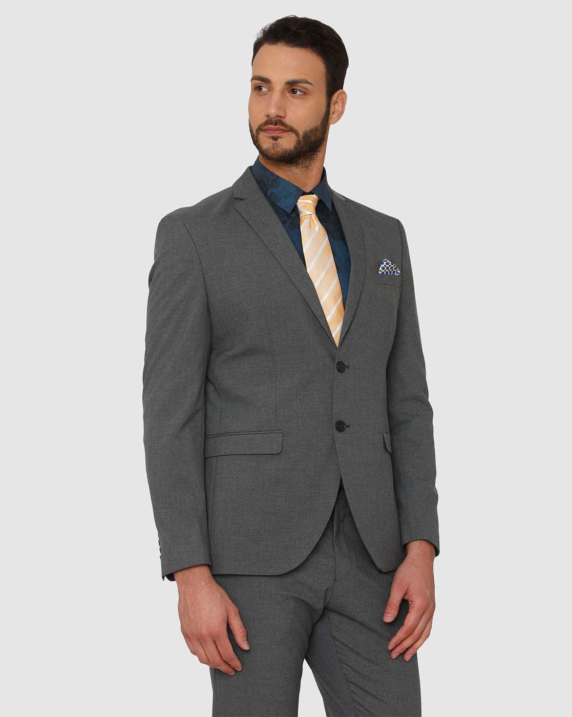 Grey Double Button Slim Fit Formal Blazer