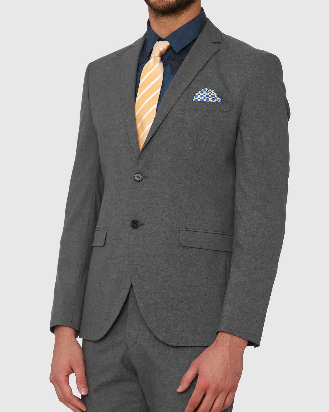Grey Double Button Slim Fit Formal Blazer