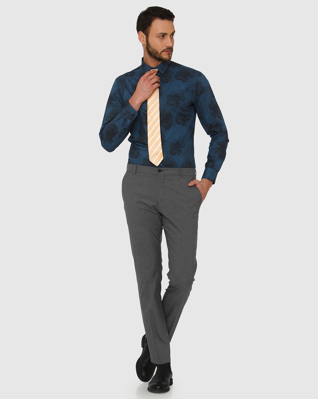 Grey Slim Fit Formal Trousers