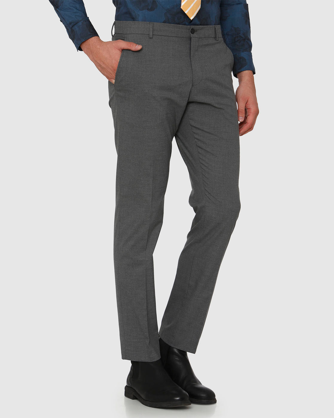 Grey Slim Fit Formal Trousers