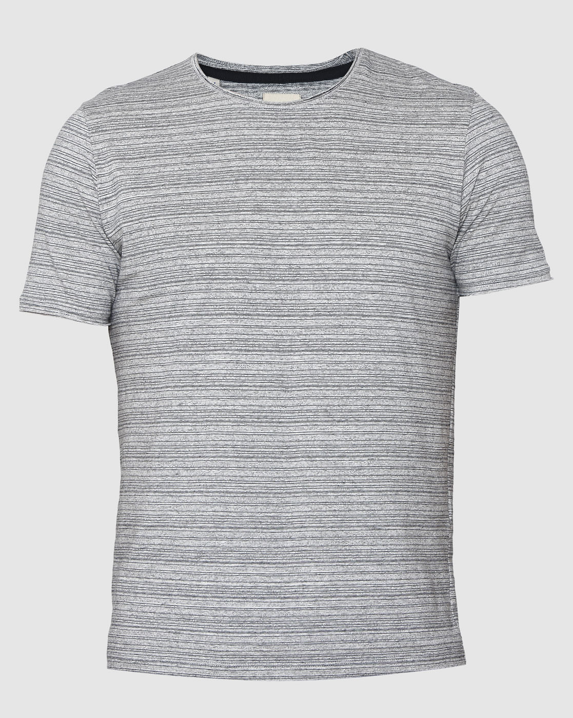 Grey Striped Crew Neck T-Shirt