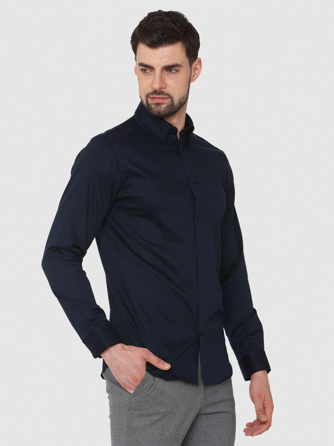 Navy Blue Formal Full Sleeves Shirt