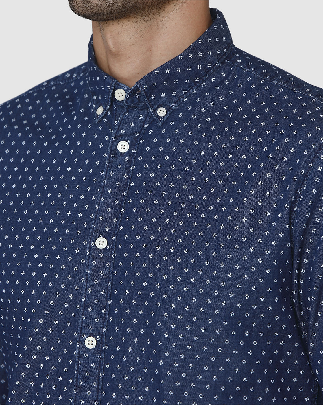 Blue Printed Full Sleeves Shirt