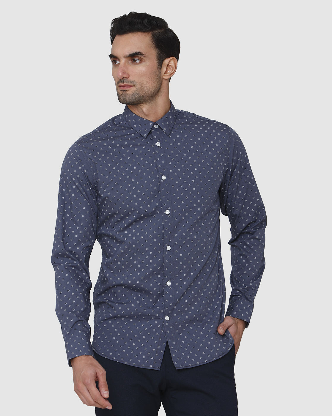 Blue Printed Full Sleeves Shirt