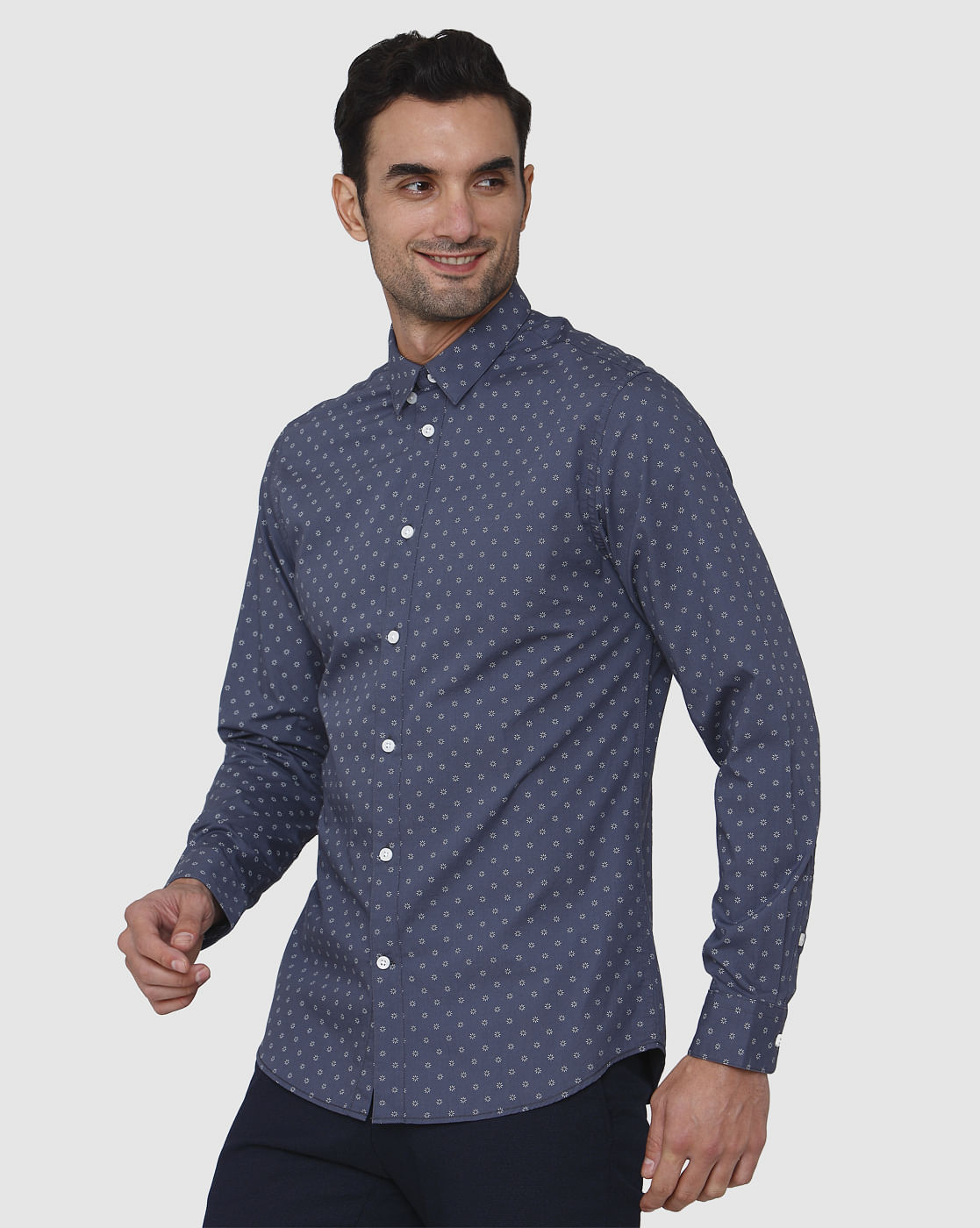 Blue Printed Full Sleeves Shirt