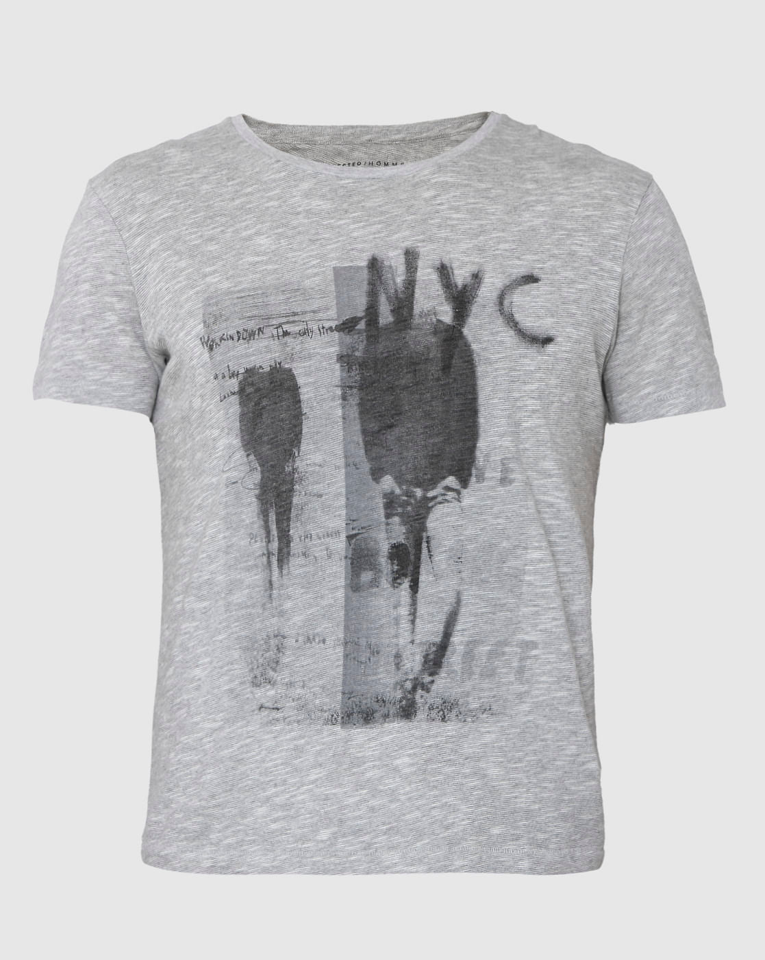Grey Printed Crew Neck T-Shirt