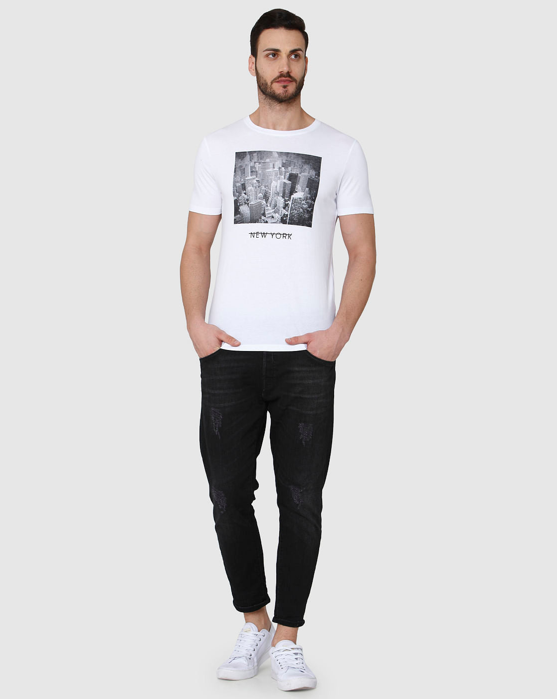 White Printed Crew Neck T-Shirt