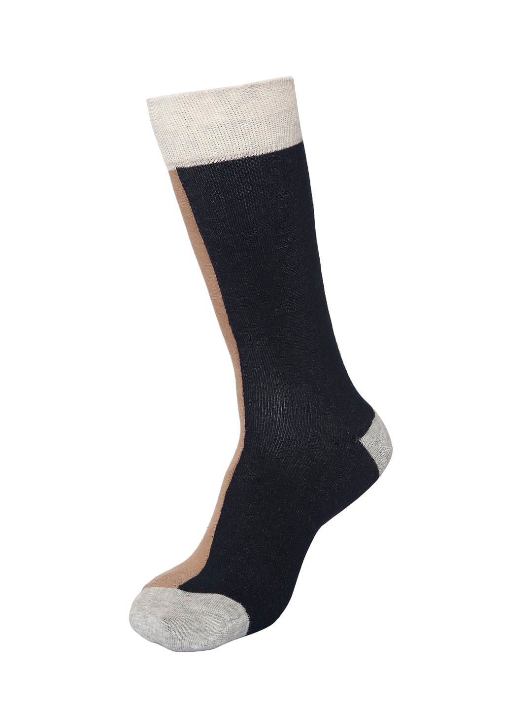 Brown Colour Blocked Mid Calf Length Socks