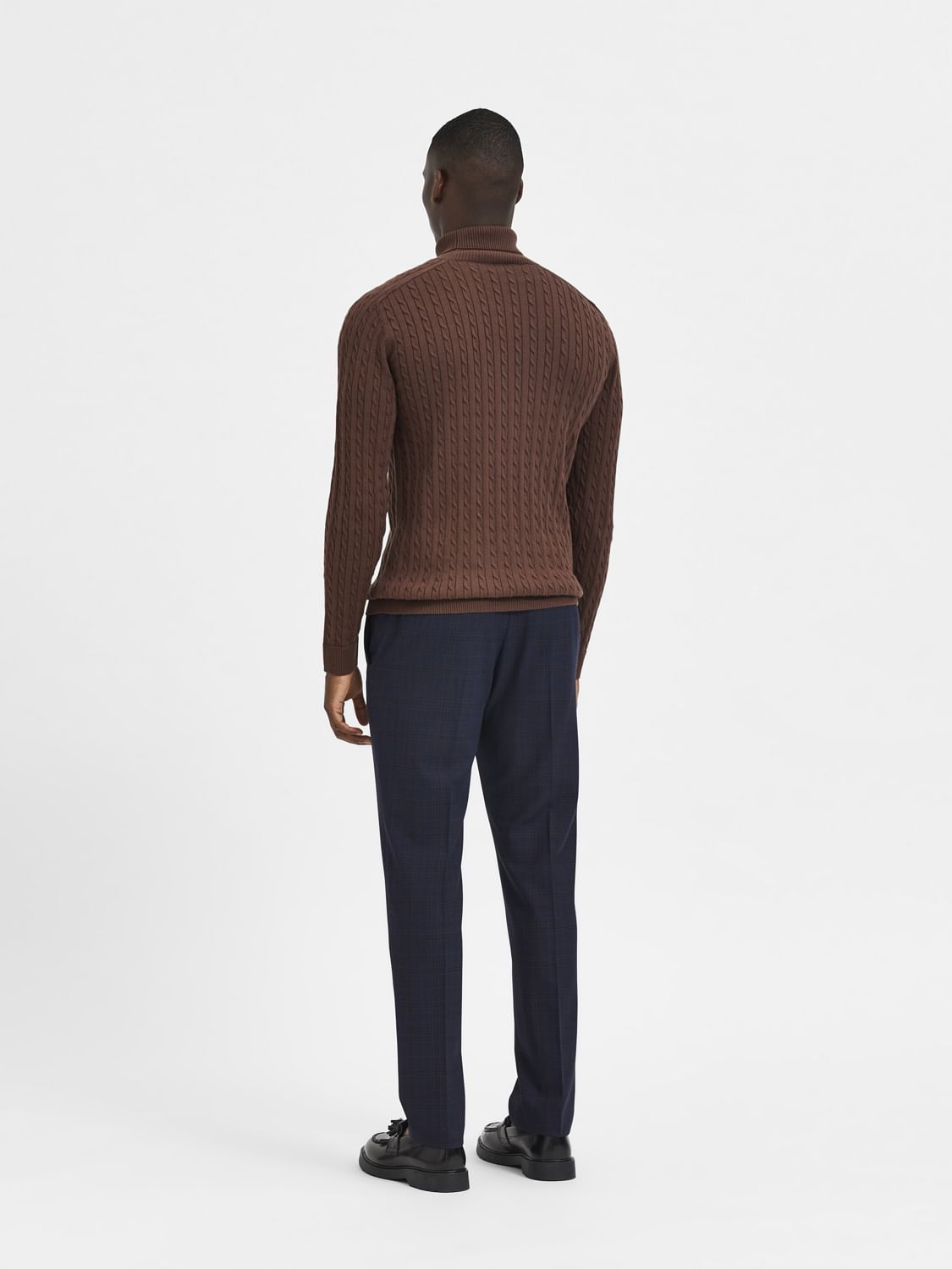 Brown Cable Knit Roll Neck Pullover