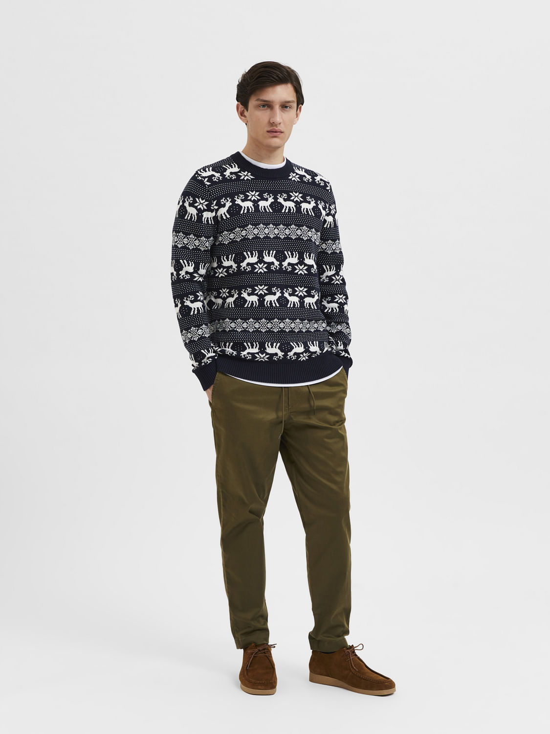 Navy Blue Xmas Print Pullover