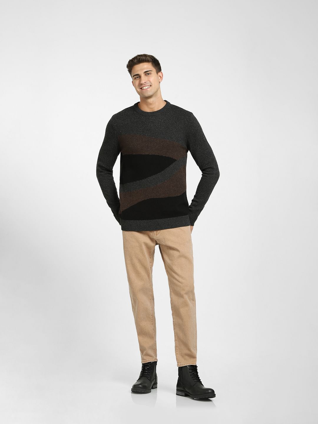 Dark Grey Printed Pullover