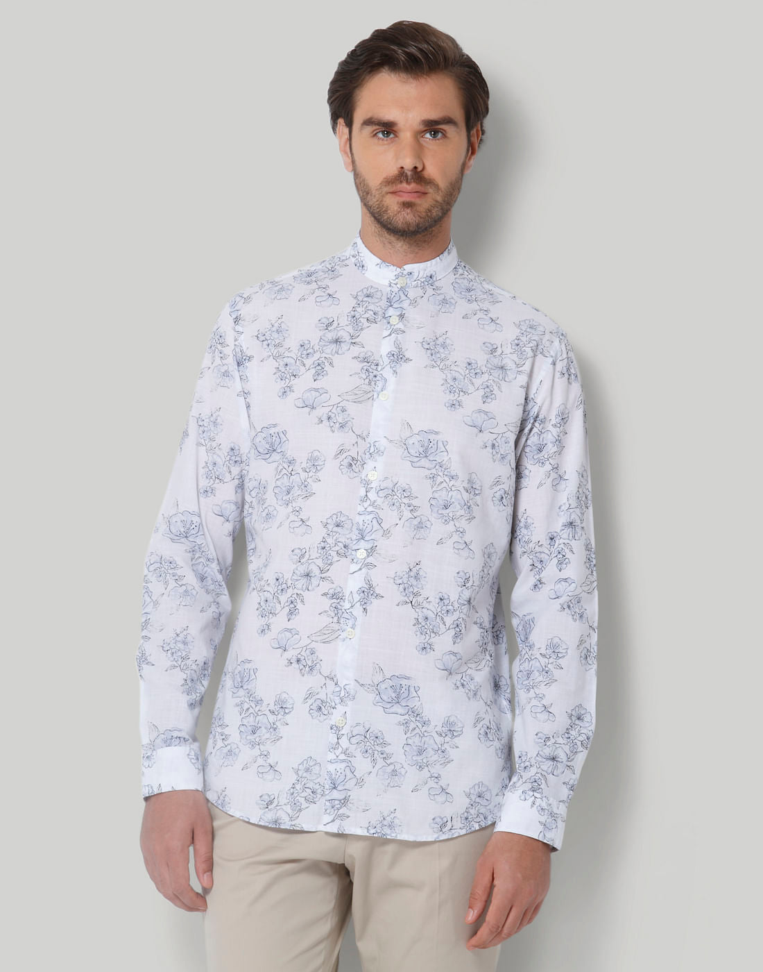 White Floral Print Full Sleeves Shirt