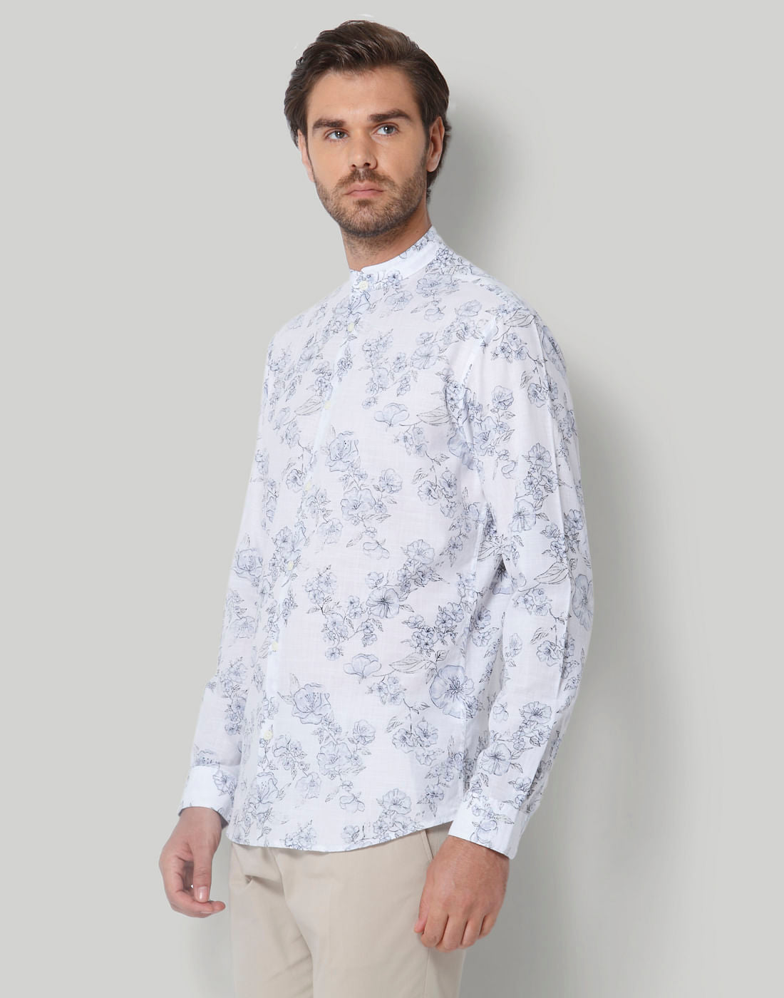 White Floral Print Full Sleeves Shirt