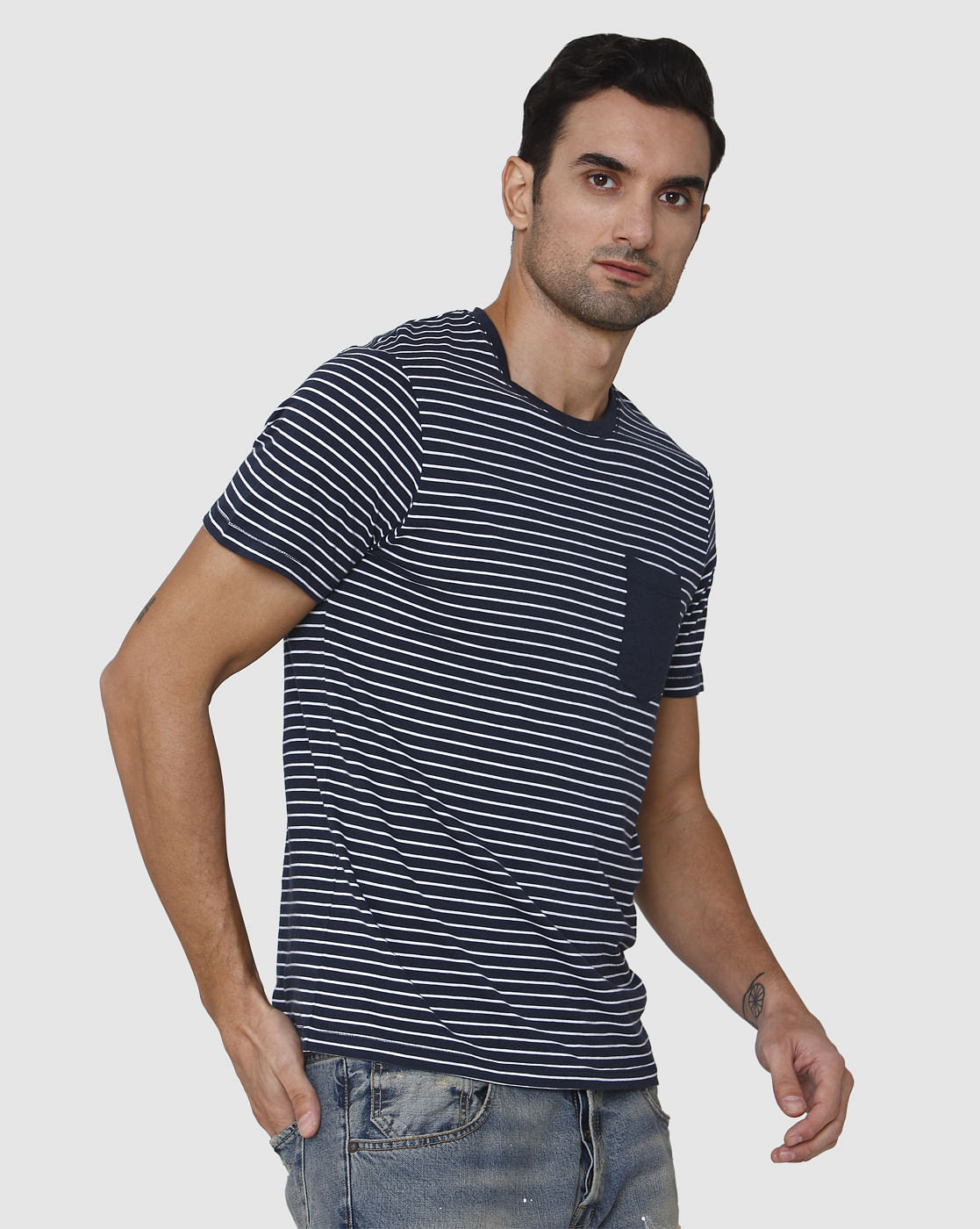Blue Striped Crew Neck T-Shirt