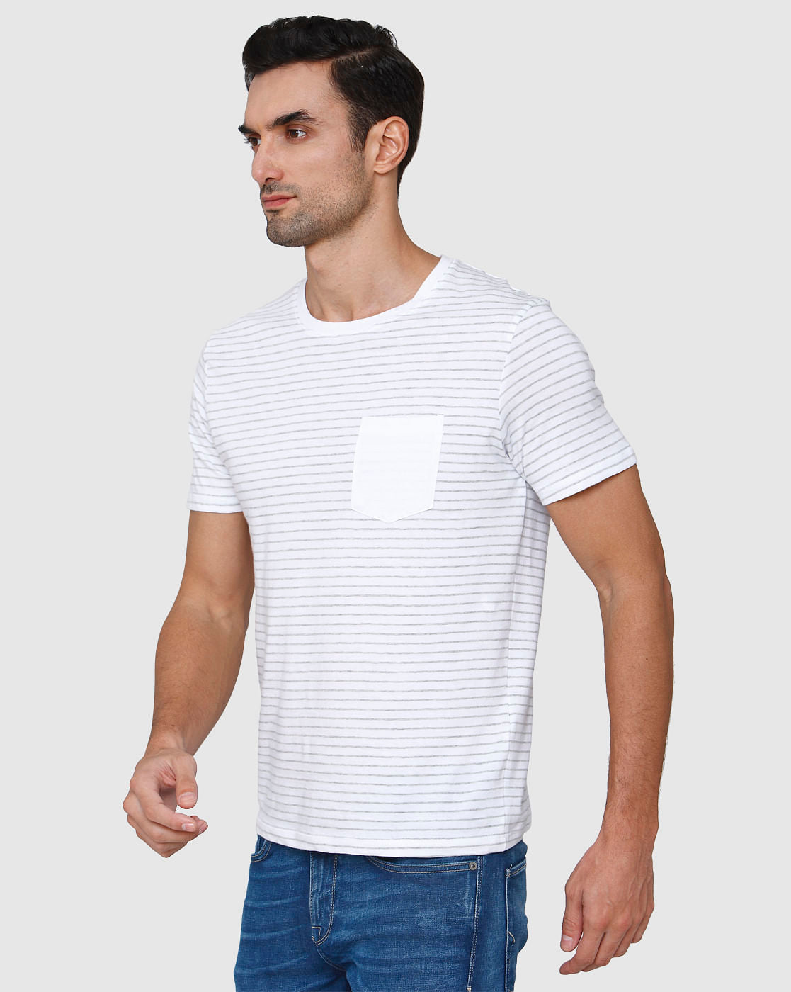 White Striped Crew Neck T-Shirt