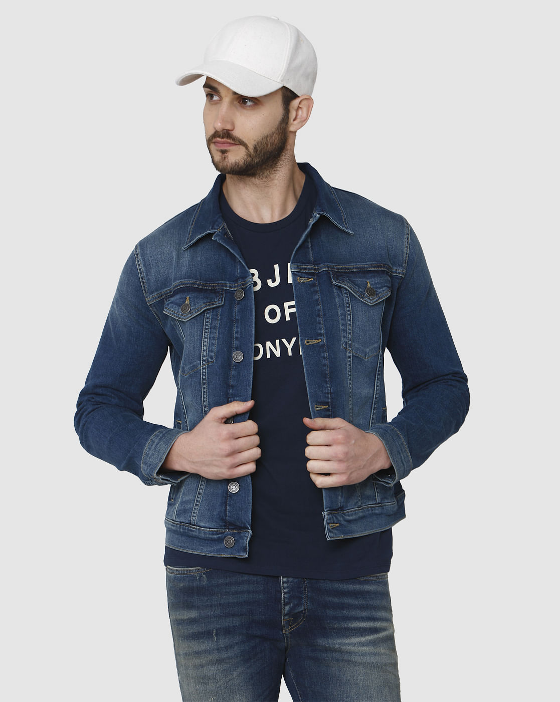 Blue Printed Crew Neck T-Shirt