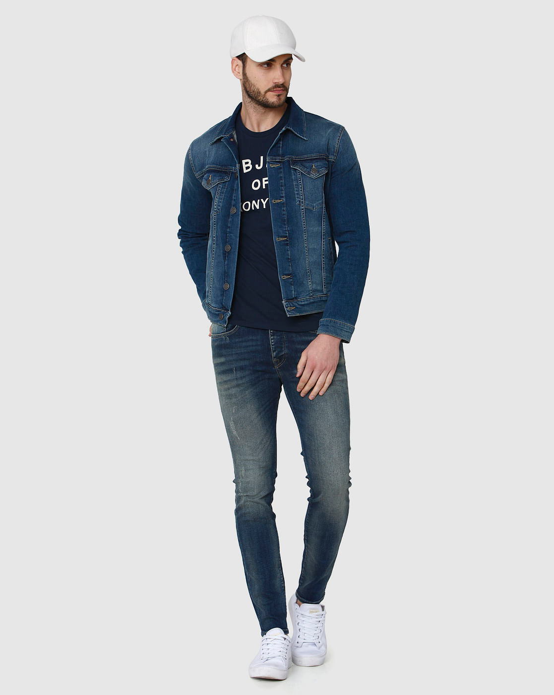 Blue Printed Crew Neck T-Shirt