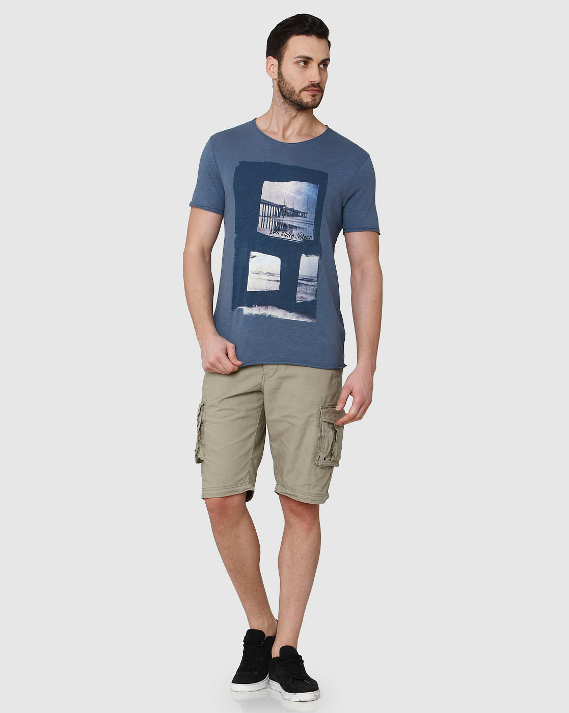 Blue Printed Crew Neck T-Shirt