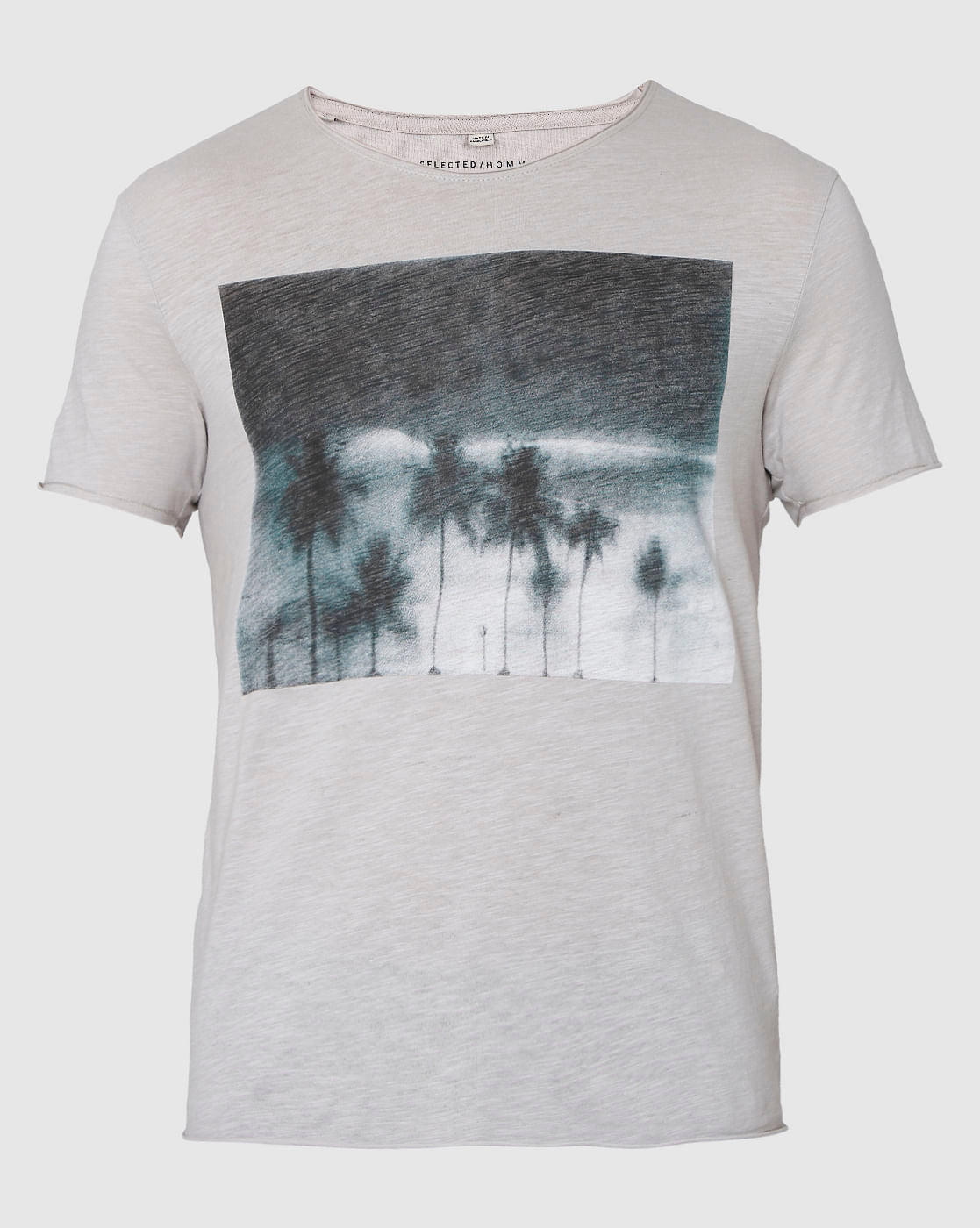 Grey Printed Crew Neck T-Shirt