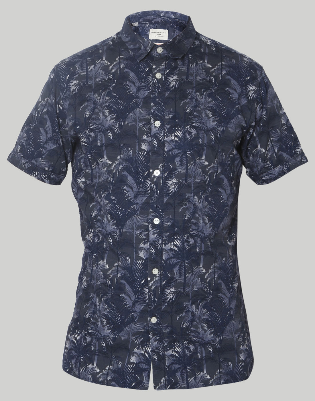 Blue Tropical Print Short Sleeves Shirt