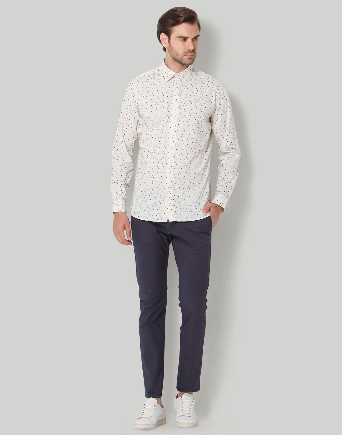 White Printed Full Sleeves Shirt
