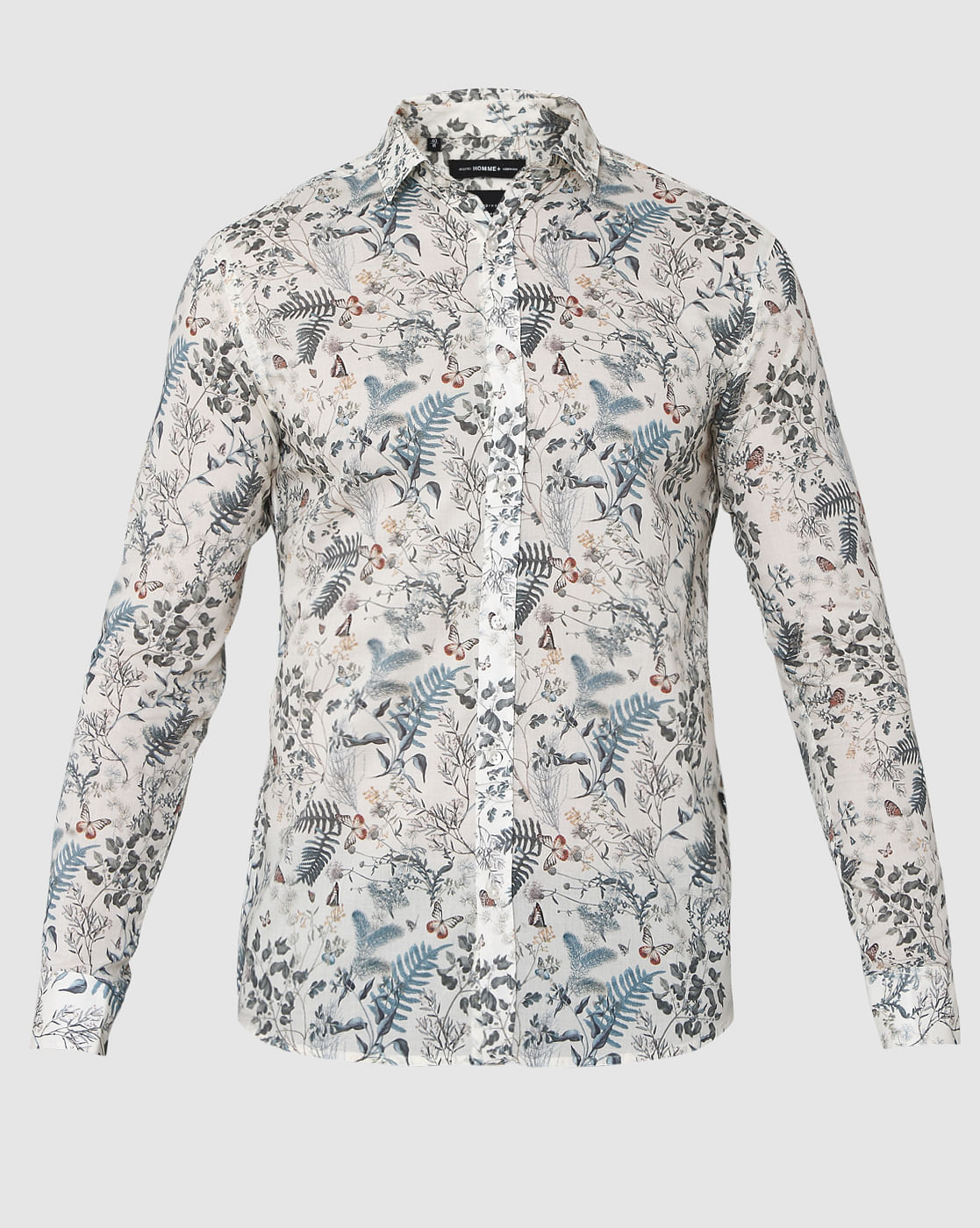 White Floral Print Full Sleeves Shirt