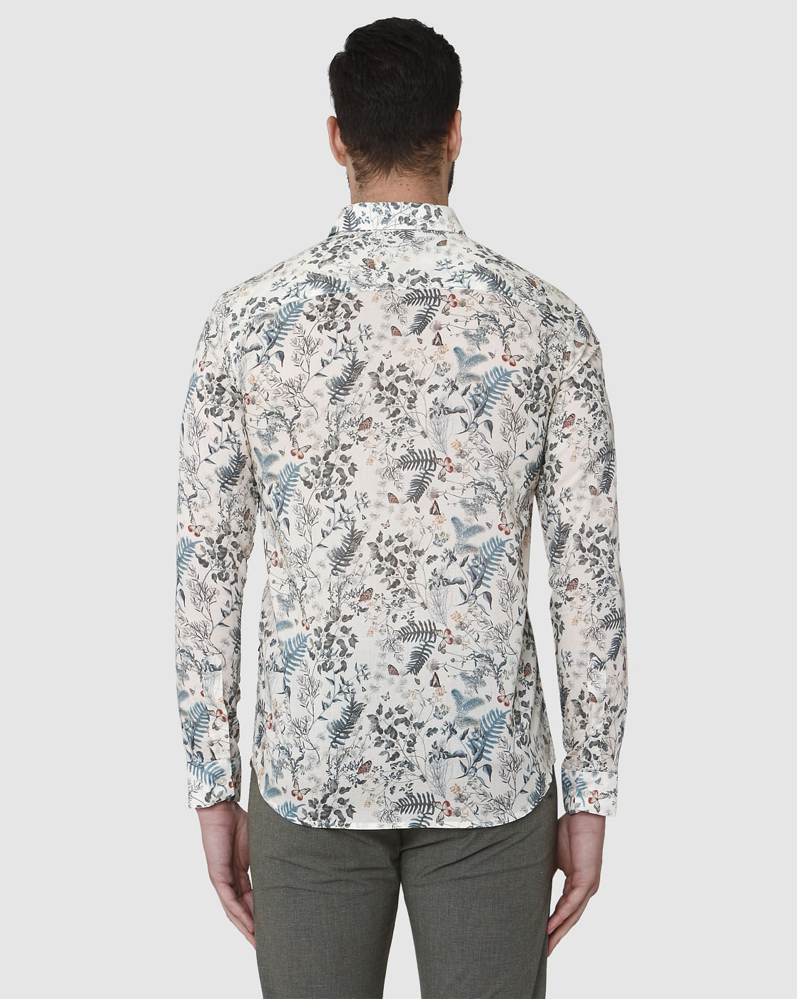 White Floral Print Full Sleeves Shirt