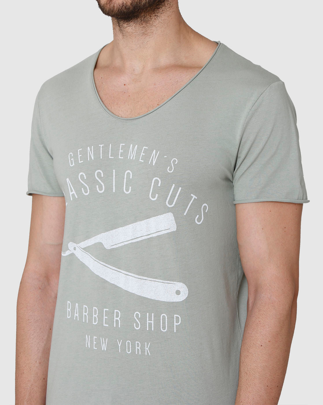 Grey Printed Crew Neck T-Shirt