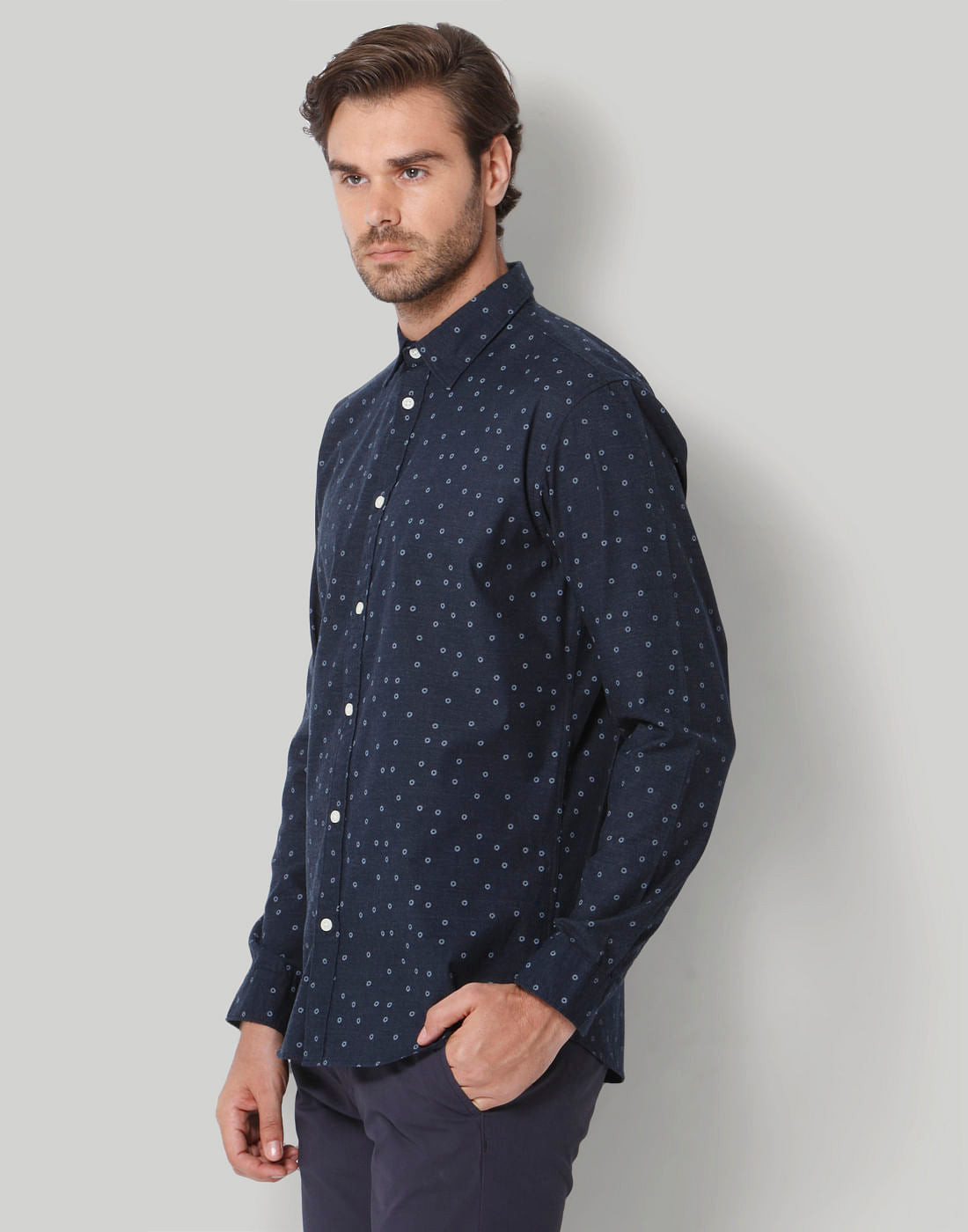 Blue Printed Full Sleeves Shirt