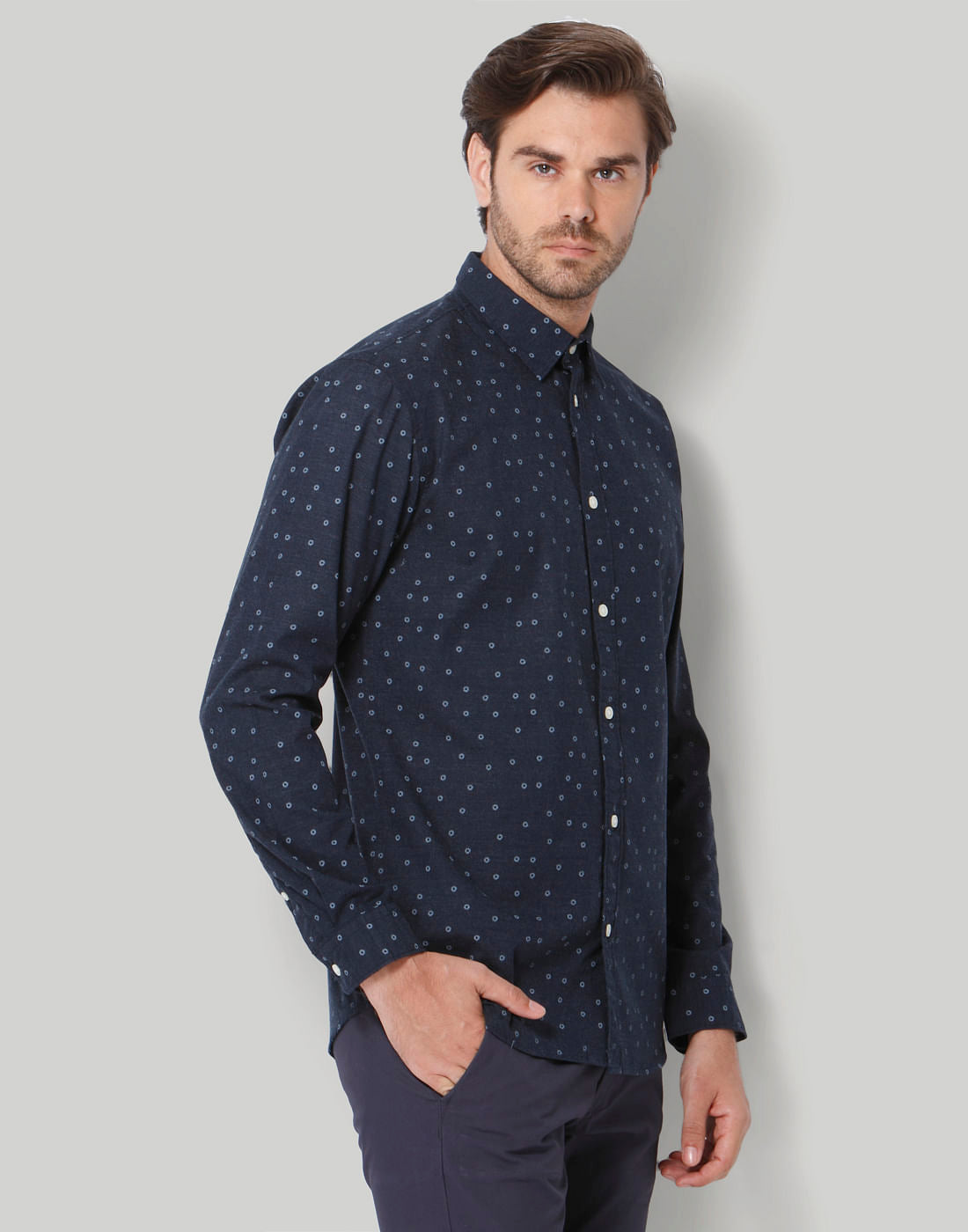 Blue Printed Full Sleeves Shirt