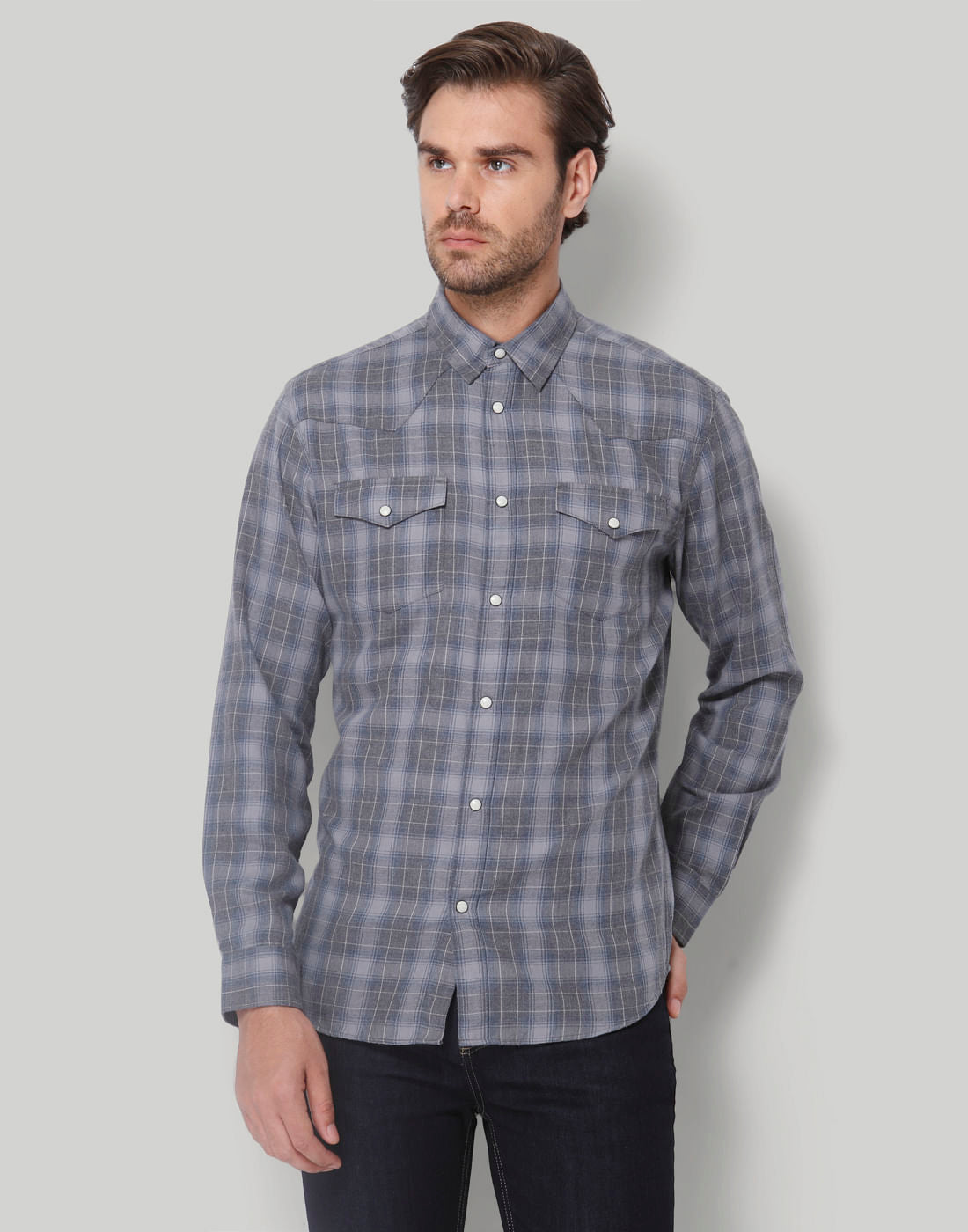 Grey Check Full Sleeves Shirt