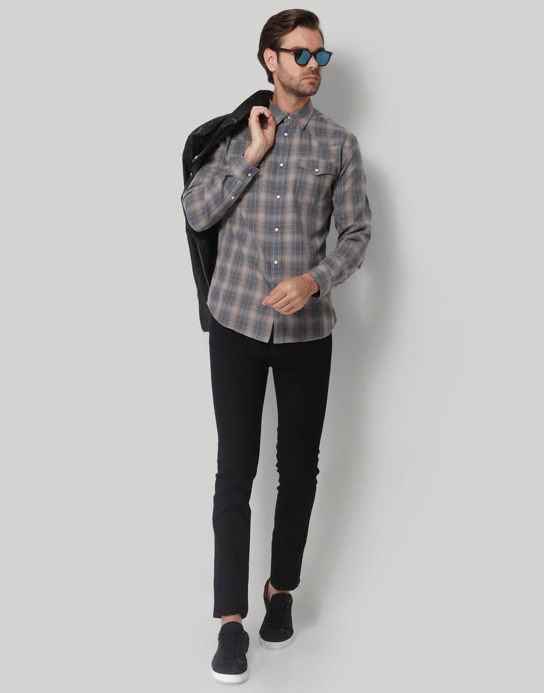 Grey Check Full Sleeves Shirt