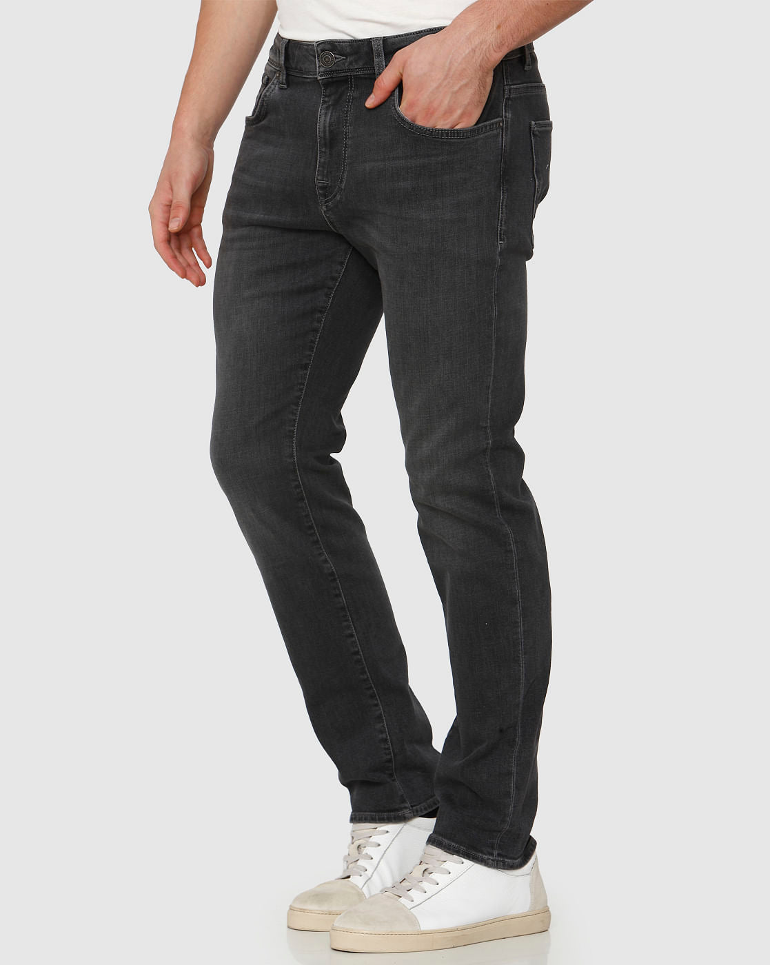 Black Mid Rise Faded Leon Slim Fit Jeans