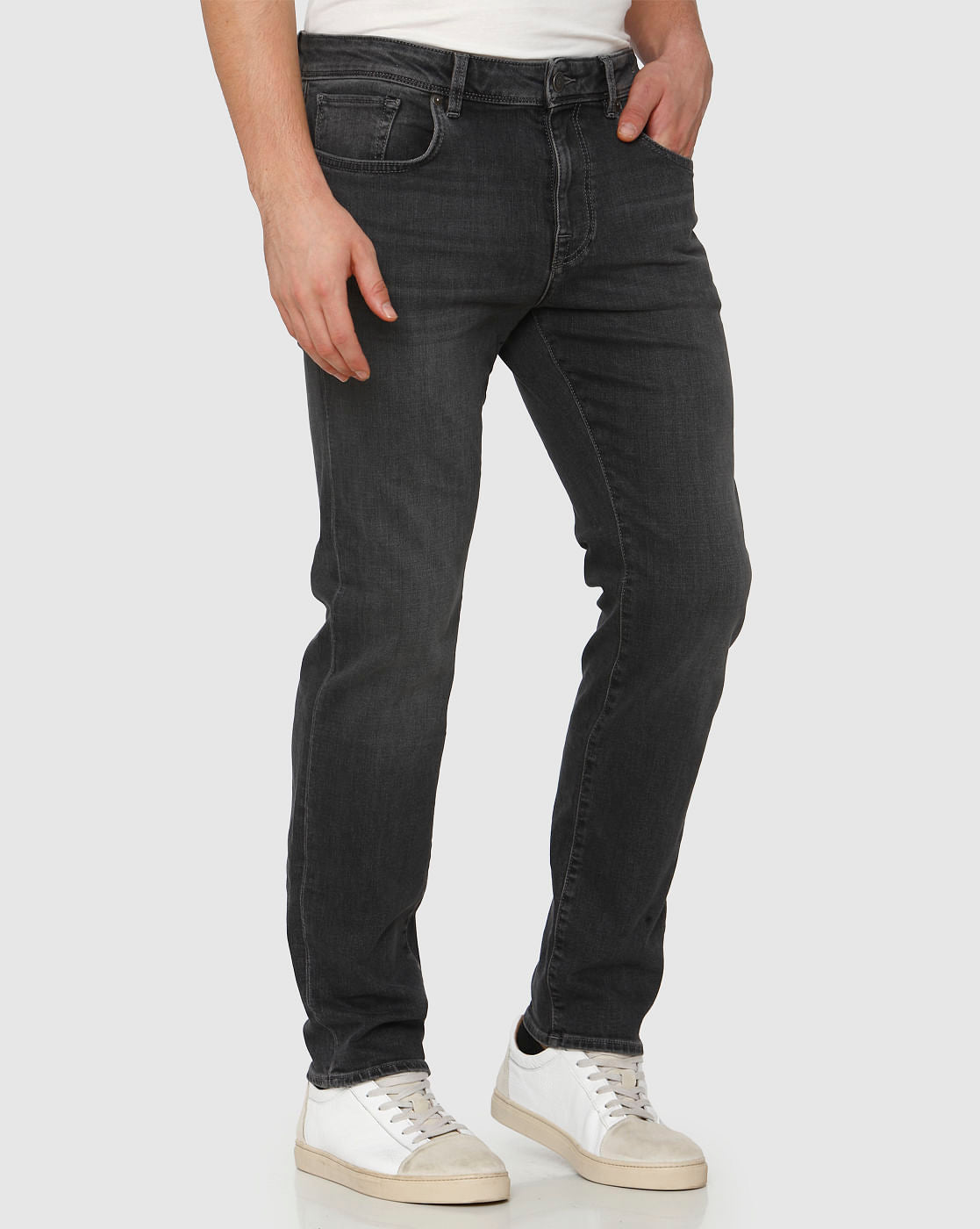Black Mid Rise Faded Leon Slim Fit Jeans