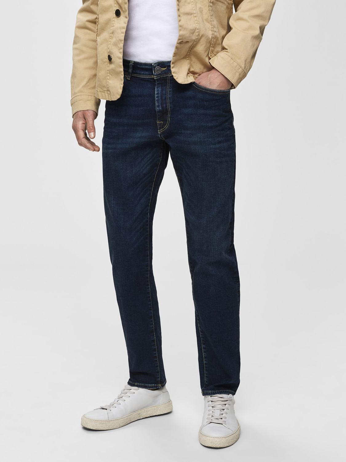 Dark Blue Mid Rise Scott Straight Fit Jeans